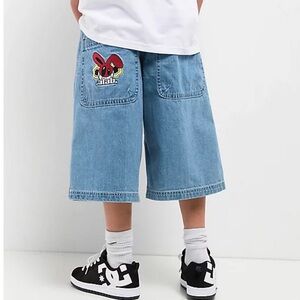 A.LAB Mega Shant Pixel Denim Shorts Y2K Embroidered Baggy Skater Jort-34